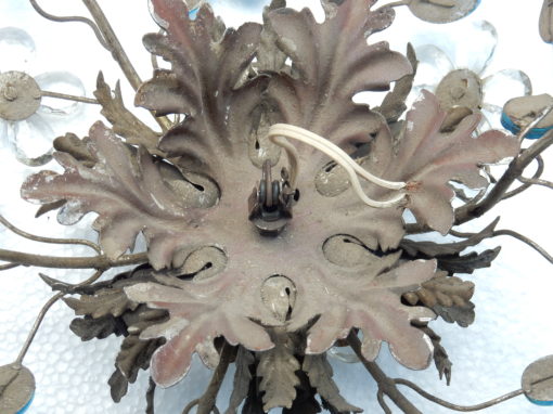 1970' Paire de 2 Plafonniers ou Appliques à Décor de Fleurs et Feuilles en Métal Argenté Style Maison Baguès Feuilles en Verre de Couleur Bleue – Image 6