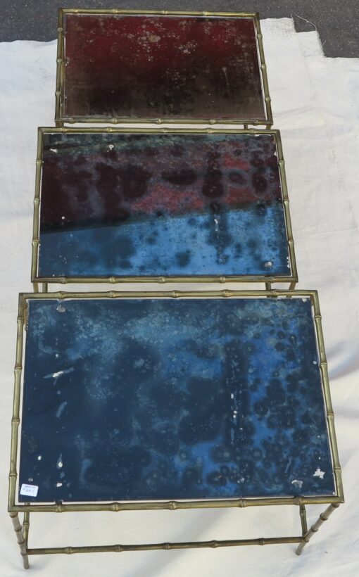 1950/70' Series of 3 gicognes tables Modél Bamboo Maison Bagues top silvered oxyded - Image 5