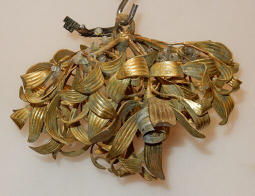 1900' Lustre Boule de Gui en Bronze Art Nouveau a 3 Lampes Diamètre 30 cm