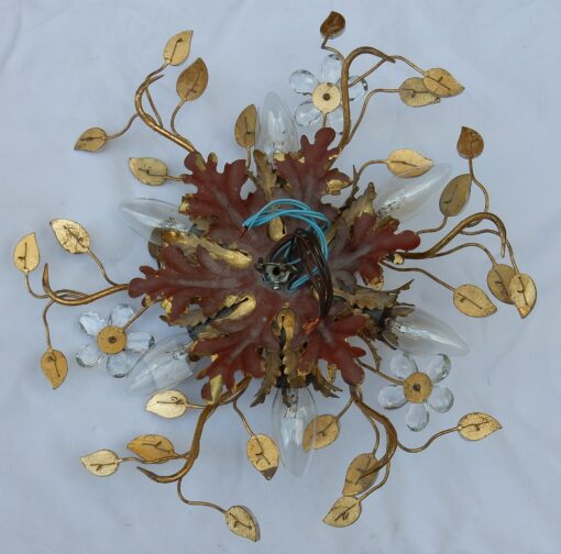 1950/70 Pair of Ceiling Lights has Floral Decoration in the Style of  Maison Bagués - Image 5