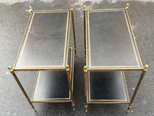 1970' Pair of Shelf in brass Maison Bagués 2 tray with black leather 64 x 37