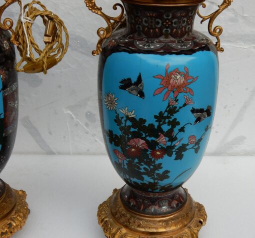 1890' A Pair of Lamps Compartmentalized Japan Birds and Dragons - Image 5