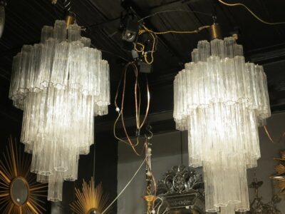 Pair of chandeliers Venini crystal of Murano of shape pentagonale Tronchi Model by  Véronese