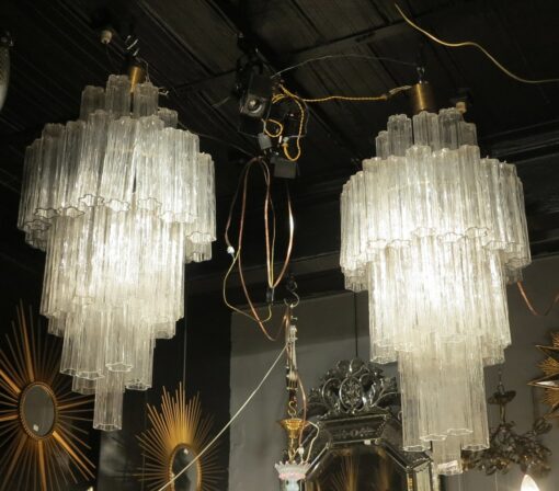 Paire de lustres Venini cristal de Murano de forme pentagonale modéle Tronchi par Véronese