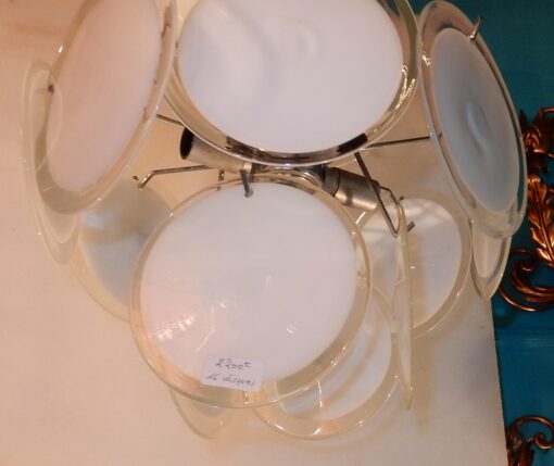 1970'  Venini White Bowl Chandelier in the Style of Vistosi 16 pieces - Image 3