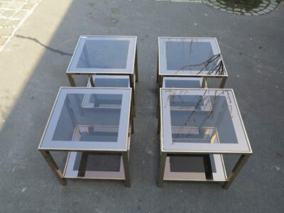1970'  Four Tables End of Sofa  with Tops in Smoked Frame Mirror 50X 50 cm