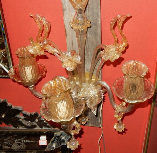1950/70 ' Pair of  Wall Lamps has 3 Arms of  Light, Crystal of Murano With  Straws of Gold 58 H X 50 cm - Image 8
