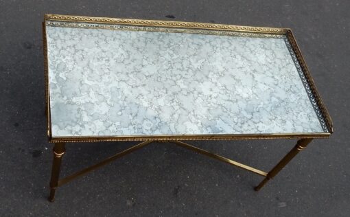 1970' Table Basse en Bronze Avec Entretoise Maison Baguès Avec Plateau Miroir Oxydé 90 X 45 cm – Image 2