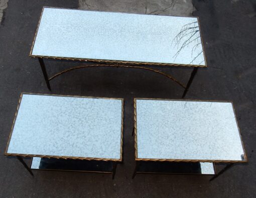 1950/70' Table Basse en Bronze Doré Décor Palmier Maison Charles 112 X 47 cm Double Montant – Image 2
