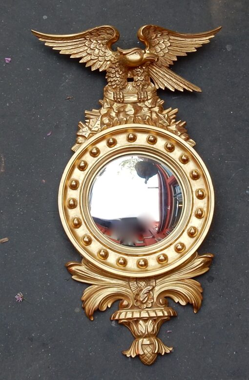 1950/70' Miroir Convexe à l'Aigle, Bois Doré H 97 cm