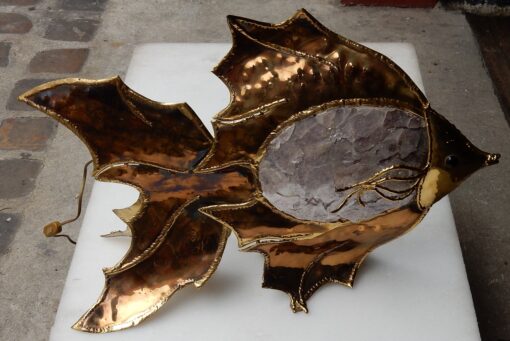 1970' Lampe Poisson En Laiton Avec Mika Violet style Duval Brasseur Éclairante – Image 6