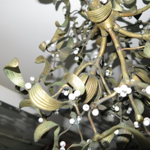 1900' Ball of Mistletoe Art Nouveau Bronze has 4 Bulbs and Pearls Opaline - Image 7