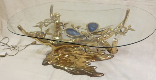 1970' Lighting Coffee table in the Bonsai on golden bronze sand dune Willy  Daro or Duval Brasseur with butterfly in bronze  and fly in blue agate - Image 3