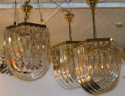 1970 ' 3 Gilted Iron and Lucite Chandeliers shape with shells entrelats lanterns Style Design With Sticker Orion