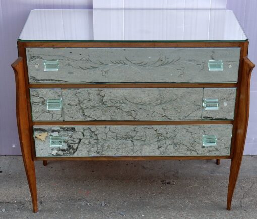 1960/70 Commode Art Déco Miroir 3 Tiroirs Décorés