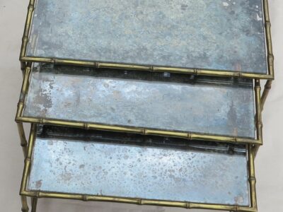 Series of 3 gicognes tables Modél Bamboo Maison Bagues top silvered oxyded