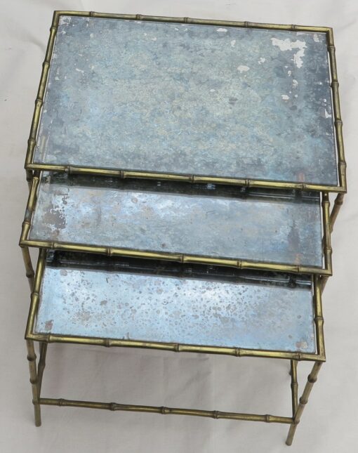 1950/70' Série de 3 Tables Gigognes Plateaux Miroirs Oxydés