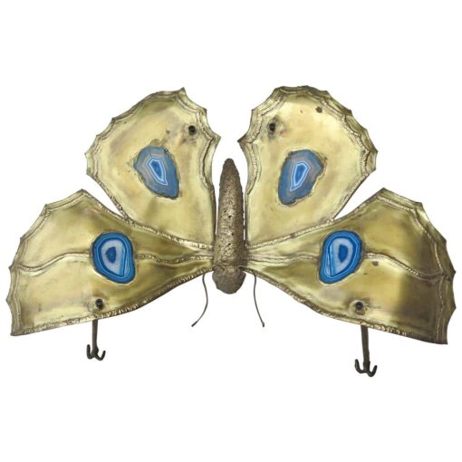 1950/70' Table has the bronze butterfly with blue agates style Duval Brasseur enlightening