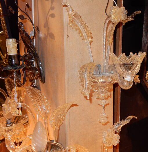 1950' Sconces Pair, 1 Arm Murano Crystal With  Gold - Image 5