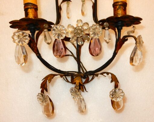 1950/70' Pair of sconces in iron with cristal 2 colours  in the style of  Maison Bagués - Image 2