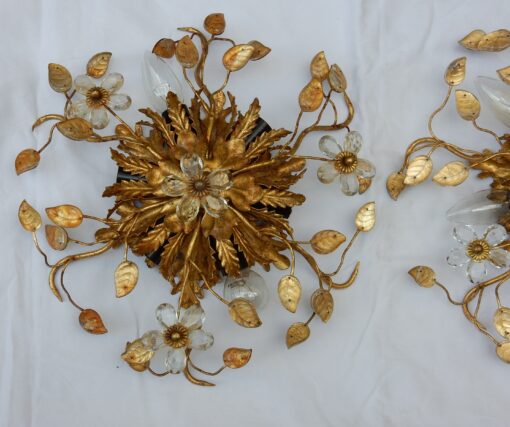 1950/70 Pair of Ceiling Lights has Floral Decoration in the Style of  Maison Bagués - Image 3