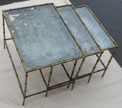 1950/70' Série de 3 Tables Gigognes Plateaux Miroirs Oxydés – Image 5