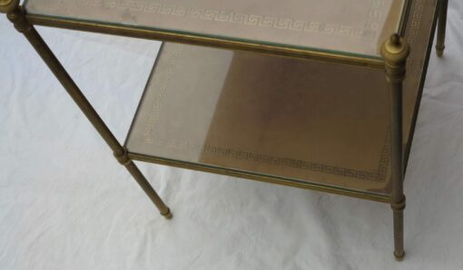 1970' Table or Shelf in brass Maison Bagués 2 tray with leather and gilt grecs deco - Image 8