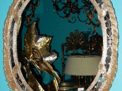 1970/80' Miroir Cristal Murano Véronèse avec Inclusions de Feuilles d'Or