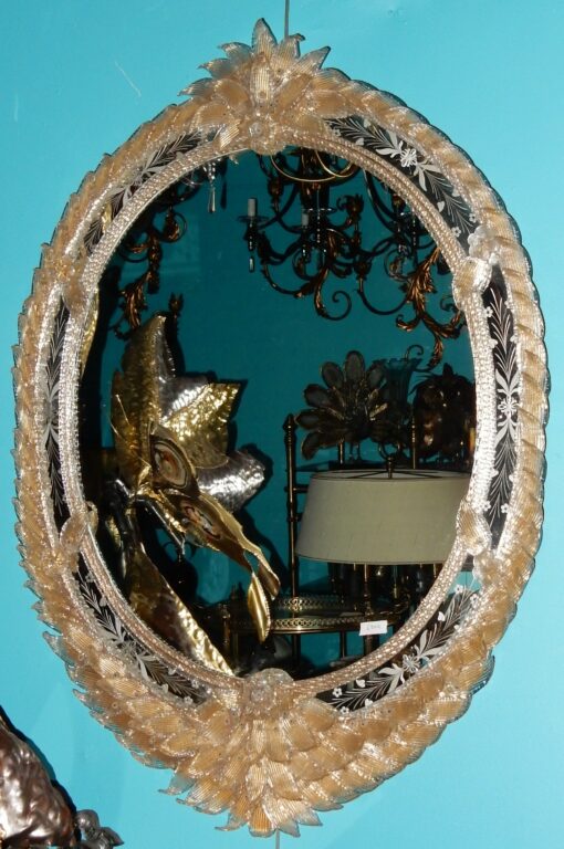 1970/80' Miroir Cristal Murano Véronèse avec Inclusions de Feuilles d'Or