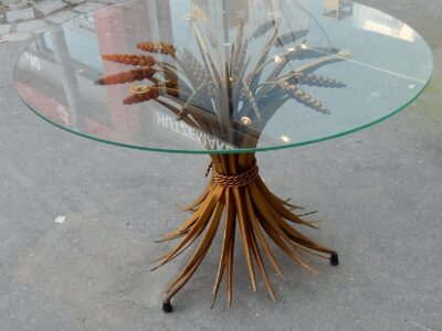 1970' Pedestal Table or Cofee Table sheaf of wheat Gilted in The Style of Coco Chanel