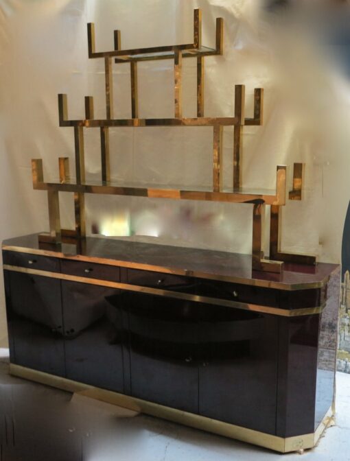 1970' Buffet Style Aldo Tura Laqué Violine Roméo avec Étagère en Laiton Doré Japonisante – Image 6