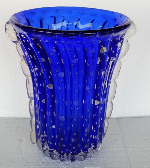 1970' Vase Cristal Murano Bleu et Or Toso Signé – Image 5