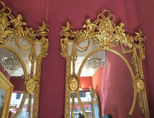 19 th  Pair of Mirrors or similar, parecloses and let us award a medal to allegory to the angels and to the birds - Image 4
