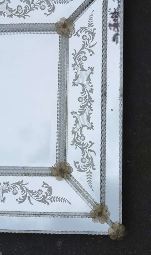 1950/70 Miroir Style Véronèse Rectangulaire Parecloses et Fleurs Dorées à l'Or – Image 3
