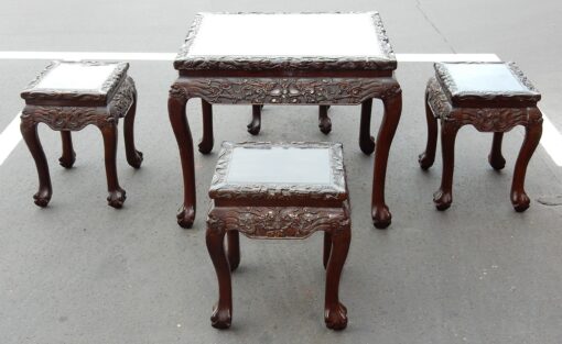 1920/1950 Play Table Mahjong China and Its 4 Stools Palissandre - Image 5