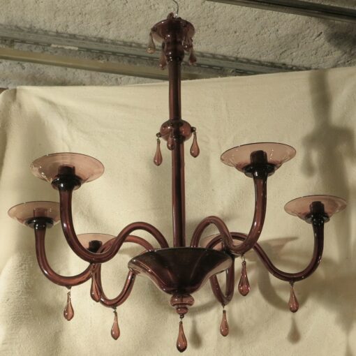 Chandelier color purple murano 6 arms of lights H90 Diam 80 - Image 2