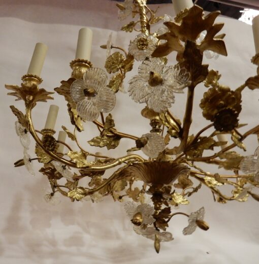 1880' Lustre en Bronze Doré Décor Floral 12 Lumiéres – Image 6