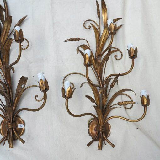Paire d'Appliques Fer Doré Gerbe de Blé – Image 3