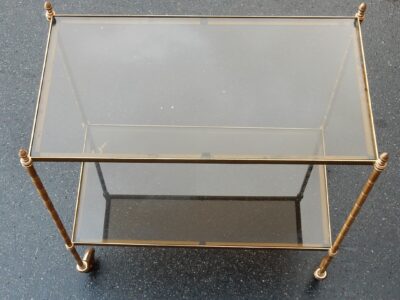 1950/70' Rolling Table in Brass and Smoked Glass Maison Bagués