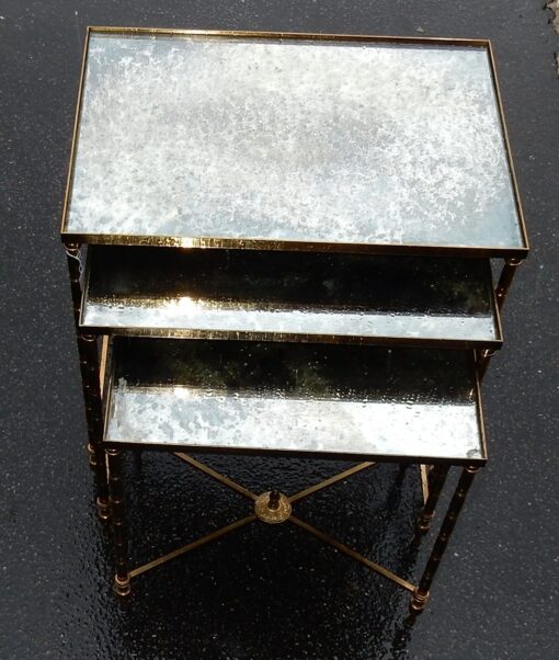 1950/70 Series of 3 gicognes tables Modél Bamboo  Maison Bagues