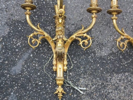 1950' Pair of bronze sconces cherub playing 2 trumpets - Image 4