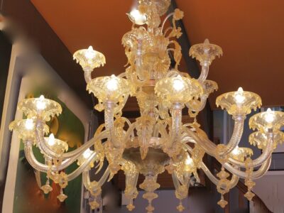 1950/70 Chandelier Pair Murano crystal and gold  with 18 lights arms