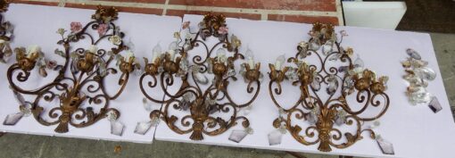 1900' Series of 4 Wall Lamps has 4 Arms of Light N3 With Ceramic Flowers - Image 5