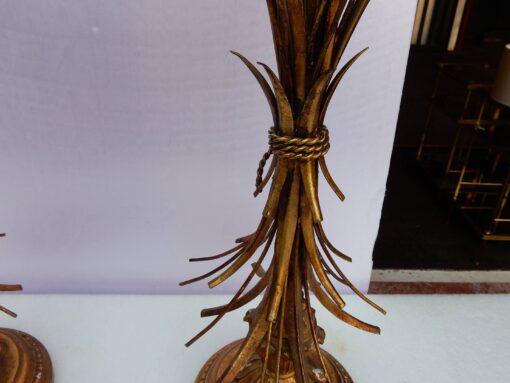 1950/70 Paire de Lampes en Bois Doré Avec Gerbe de Blé – Image 4