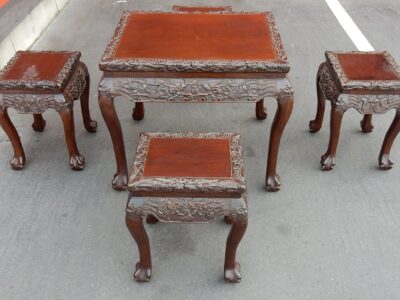 1920/1950 Play Table Mahjong China and Its 4 Stools Palissandre