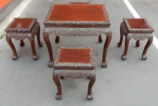 1920/1950 Play Table Mahjong China and Its 4 Stools Palissandre