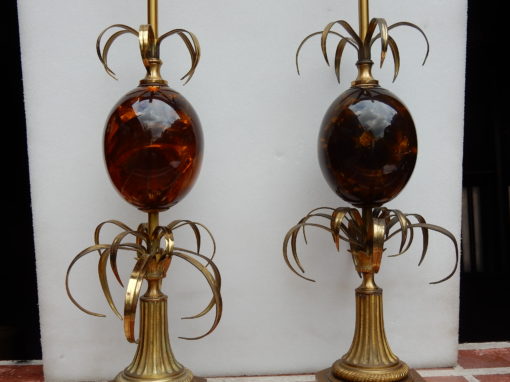 1950/70  Paire de Lampes en Bronze et Oeuf en Resine Fractable Signée Charles – Image 7