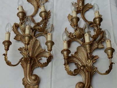 1950/70' Paire d'Appliques Bois Argenté Style LXV