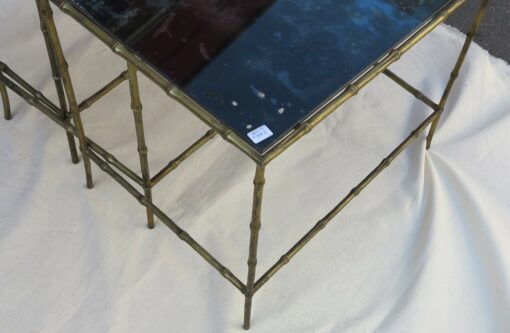 1950/70' Series of 3 gicognes tables Modél Bamboo Maison Bagues top silvered oxyded - Image 4