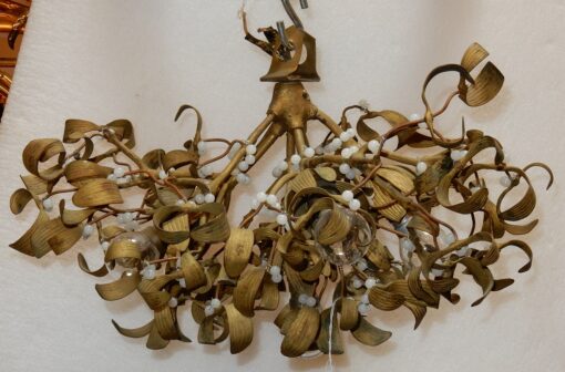 1900' Ball of Mistletoe Art Nouveau Bronze has 5 Bulbs and Pearls Opaline Diameter 45 cm - Image 2